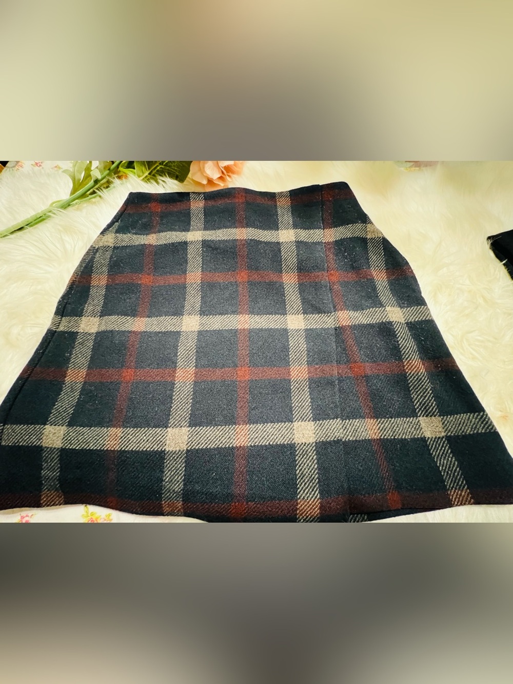 Plaid A-Line Wool-Blend Skirt in Black & Brown
